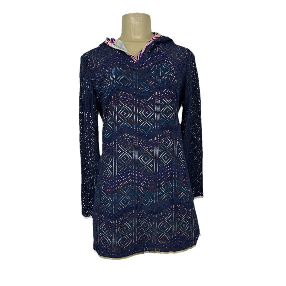 Title Nine Small Women long-sleeve laser-cut hooded swim cover-up tunic 20-50